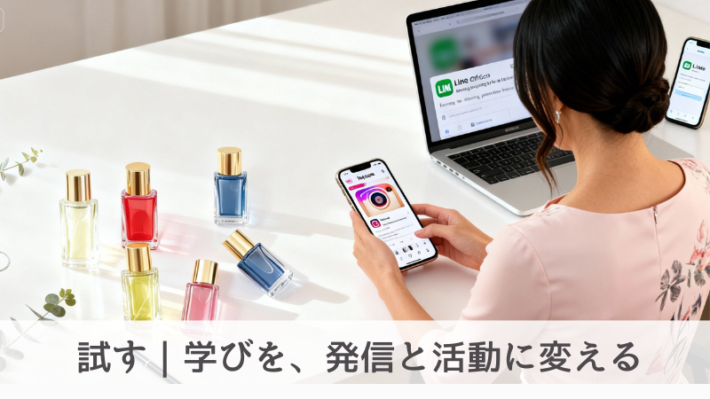 SNSを使い発信をする女性の画像